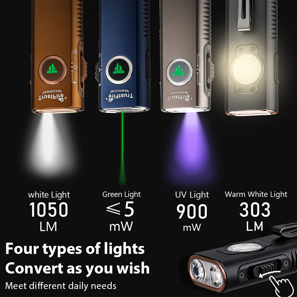 TrustFire 1050 Lumens LED Flashlight with UV Floodlight and Laser - Multiple Colors