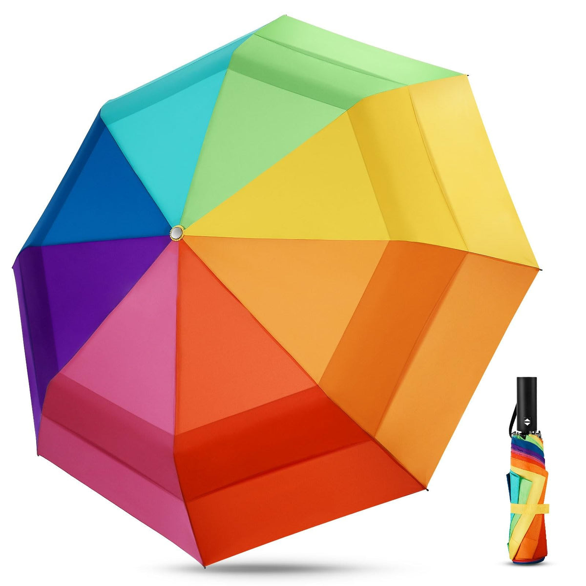 Oversized 54-Inch Windproof Rainbow Umbrella for Adults - Sun & Rain Protection