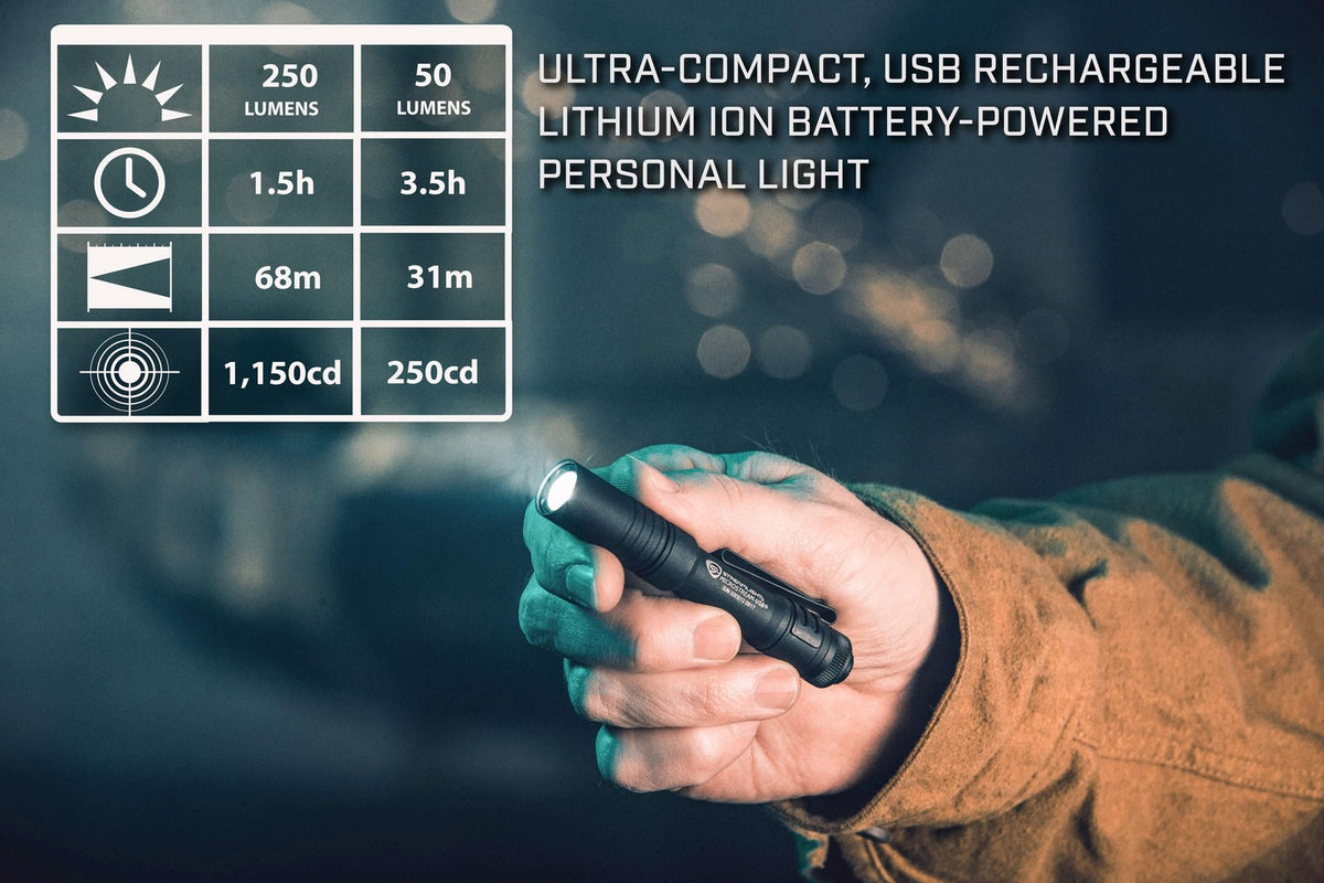 Rechargeable USB LED Flashlight 250 Lumens Compact Water-Resistant Torch