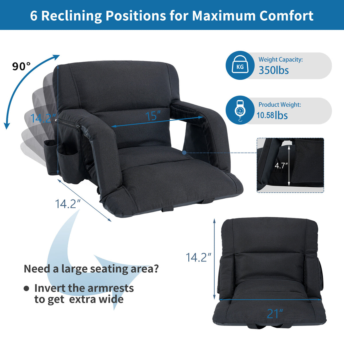 Adjustable Stadium Seats with Back Support and Thick Cushion for Bleachers