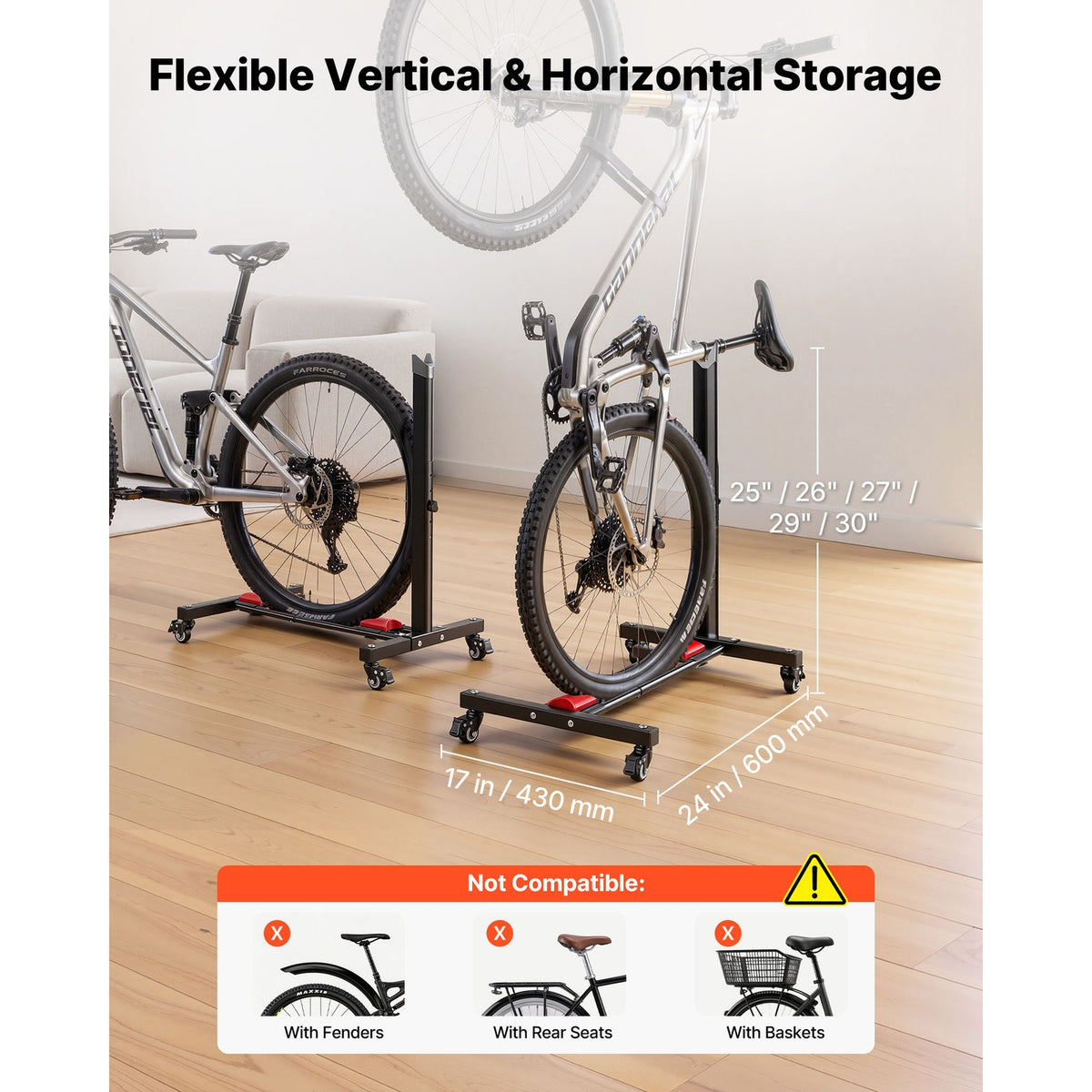 Bike Stand 2-Pack Freestanding Bicycle Rack with Vertical & Horizontal Storage
