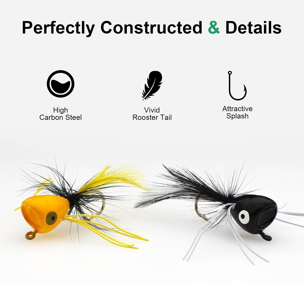 Fly Fishing Poppers Set for Bass, Trout & Panfish - 10 Colorful Flies with Hooks