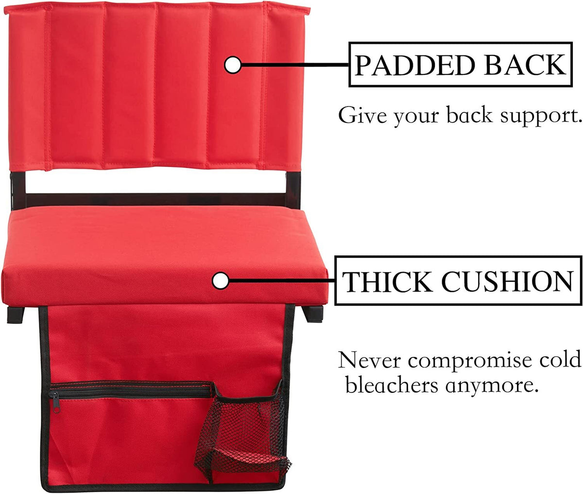 Padded Stadium Seat with Back Support, Cup Holder, Shoulder Strap