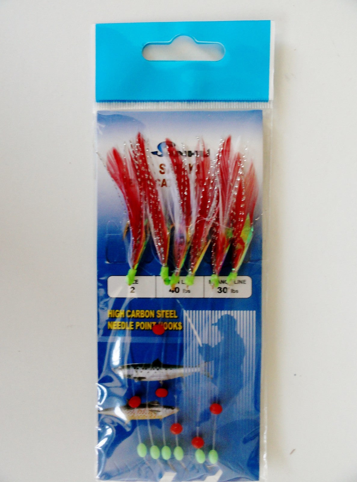 Sabiki Bait Rig with 6 Gold Hooks & Red Feathers - Multiple Sizes & Packs