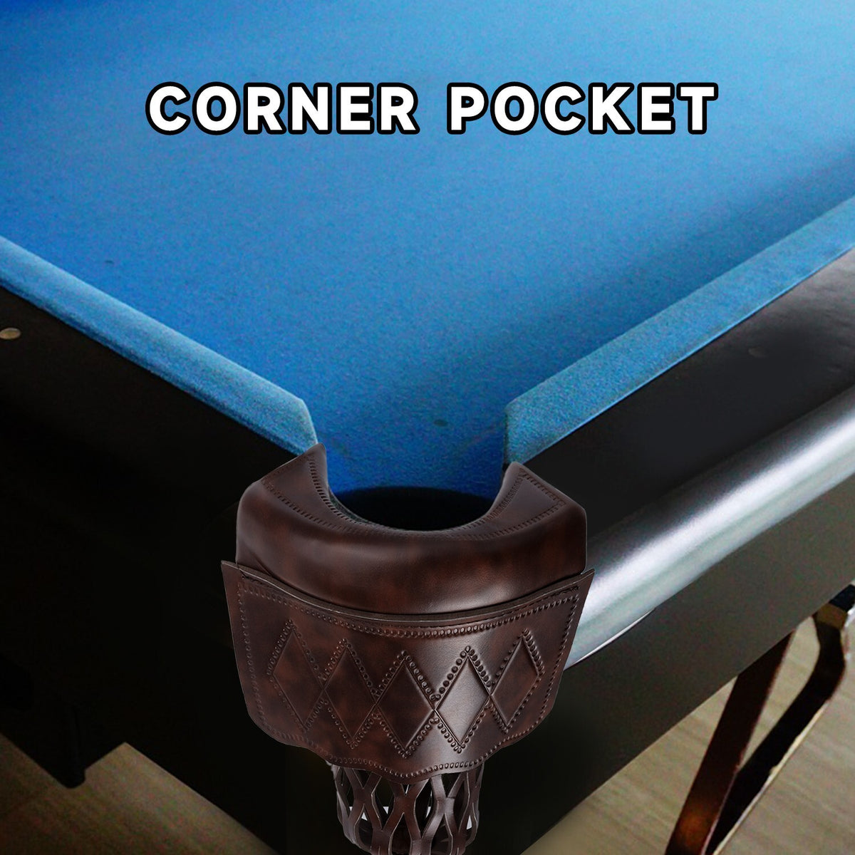 Replacement 6-Pocket Billiard Pool Table Pockets Set in PU Leather, Diamond Pattern