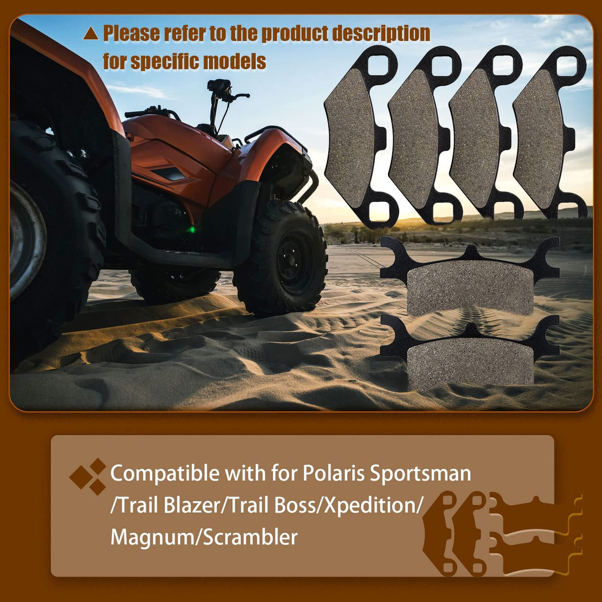 Polaris ATV Brake Pads Front & Rear Compatible with Sportsman 450-800