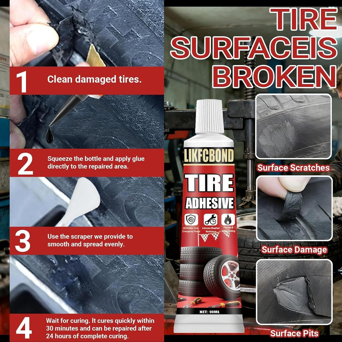20ML Tire Repair Adhesive Kit - Rubber Cement for Sidewall & Puncture Repair