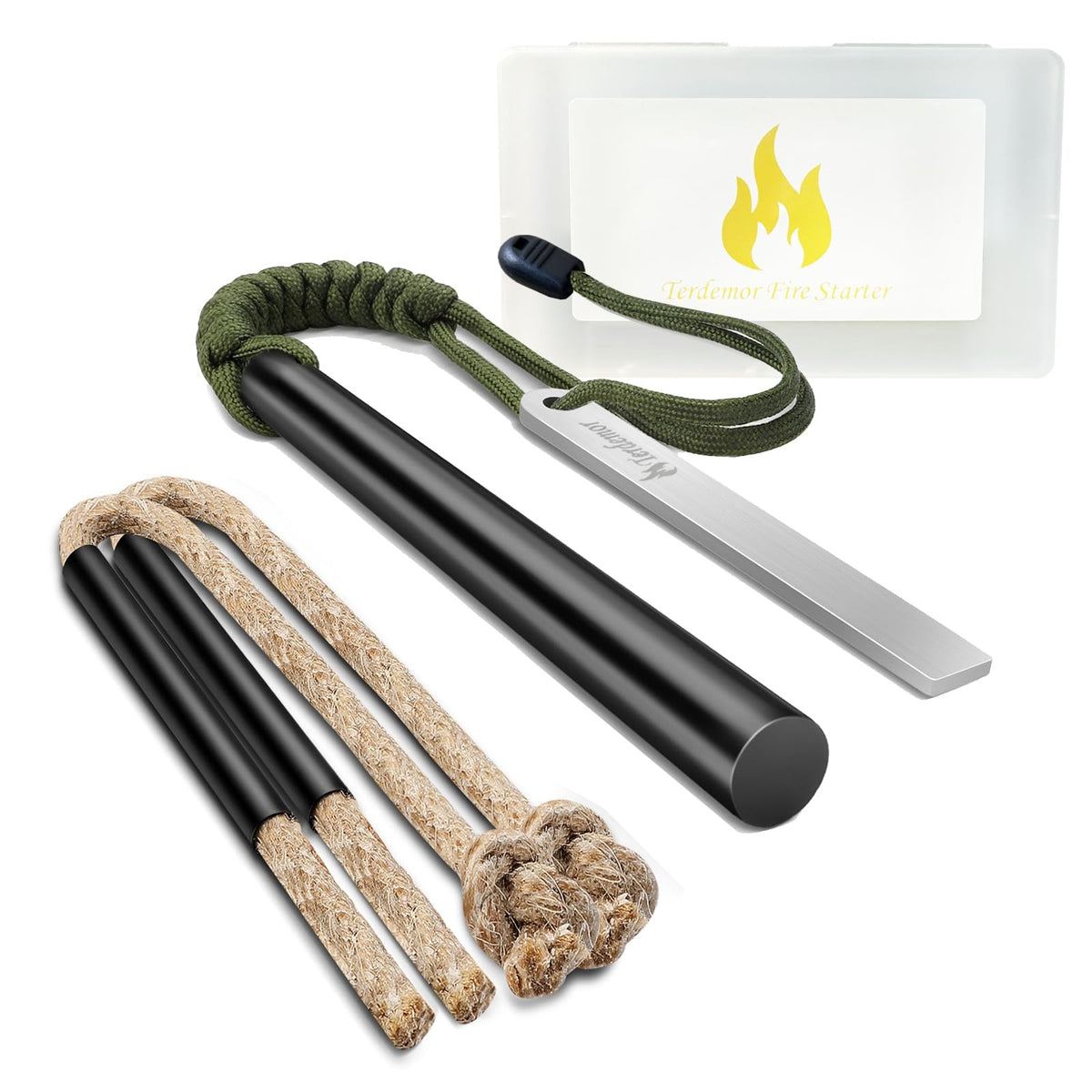 Fire Starter Ferro Rod Kit 5 Inch with Flint Steel and Paracord for Camping Survival