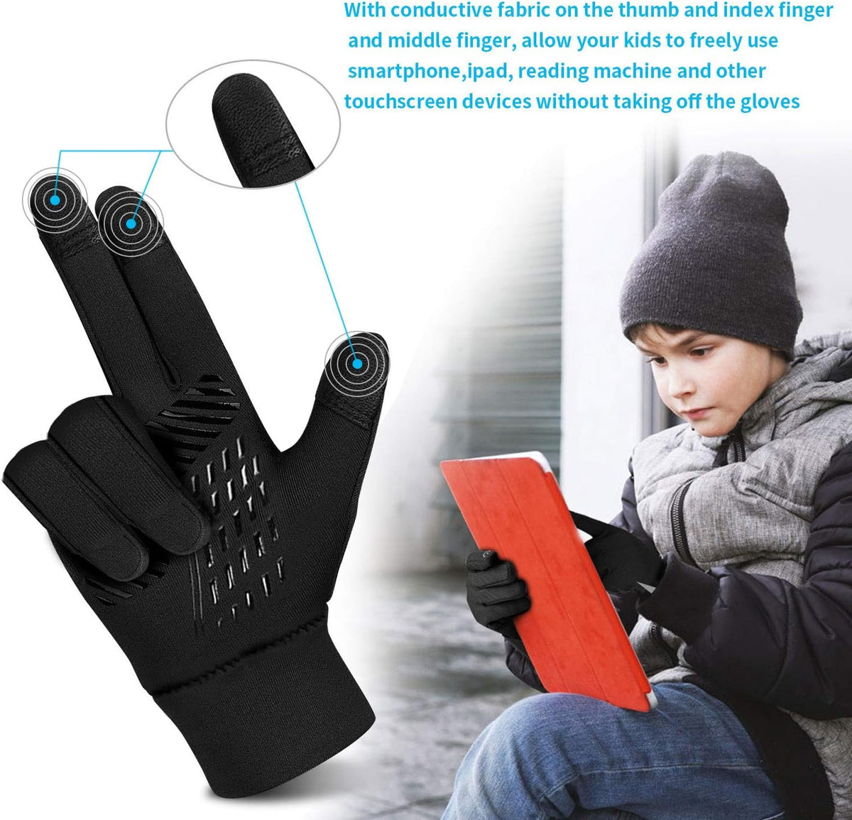 Kids Winter Waterproof Gloves with Fleece Lining - Touchscreen & Anti-Slip