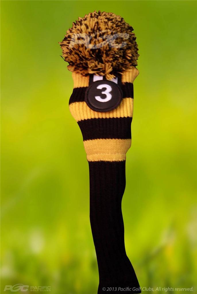 Golf Headcovers Set for Hybrids - Black and Gold Knit 3-Piece