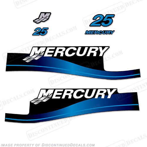Mercury 25hp Outboard Decal Kit - Blue or Red Fit 1999-2004 Marine Engine