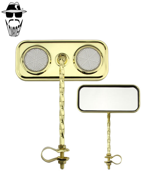 Gold Bicycle Mirror Set - Lowrider Style Square Reflectors, Bolt-On Pair