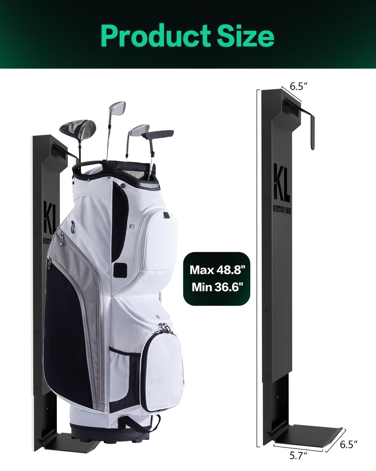 Wall Mount Golf Bag Storage Holder for Garage - Heavy Duty Carbon Steel, Adjustable, Space Saving