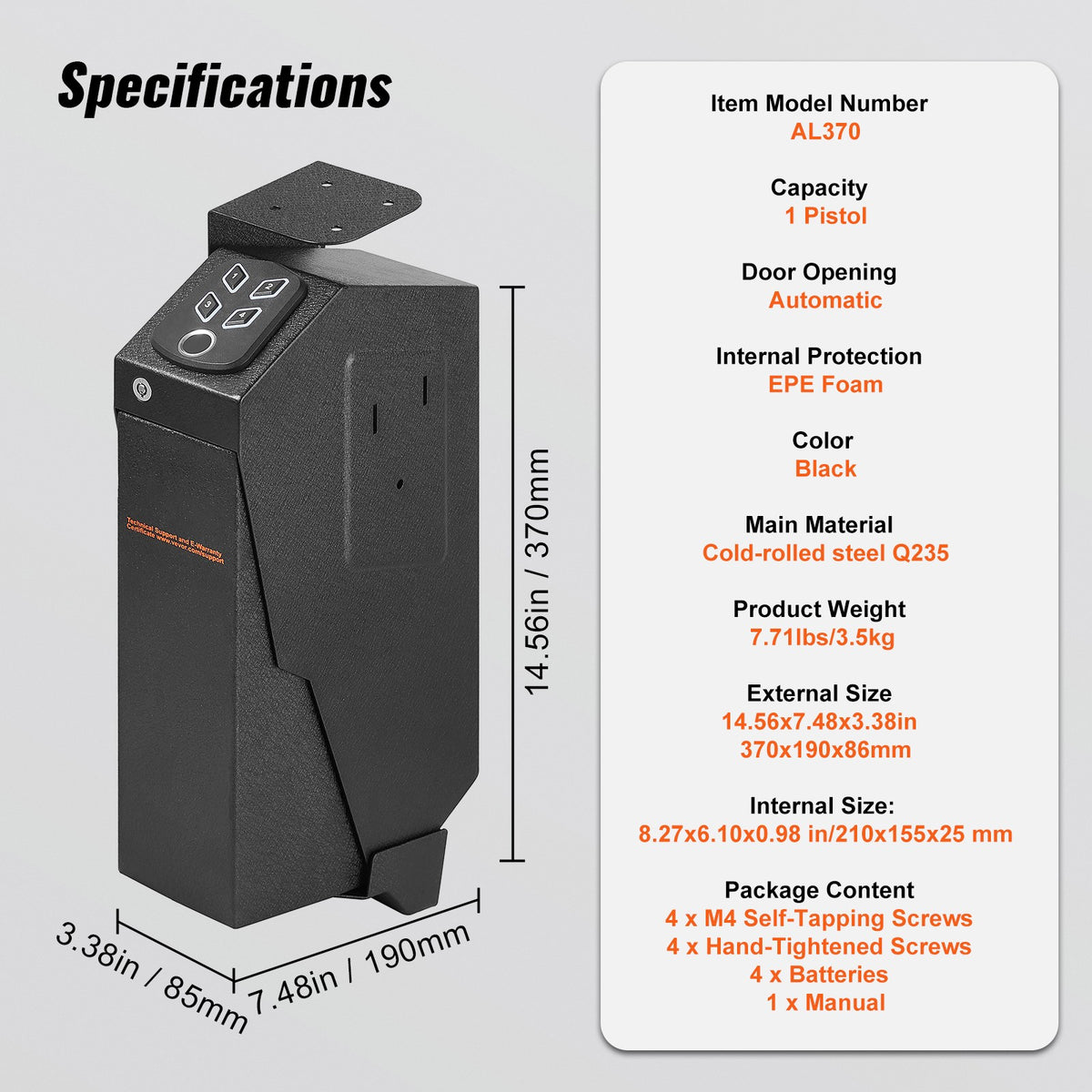 Wall-Mounted Biometric Gun Safe with Multiple Access Options for Pistols