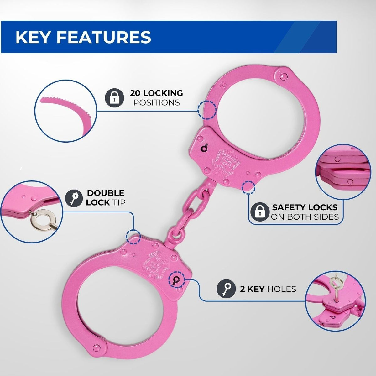 Heavy Duty Steel Handcuffs with Keys and Safety Lock for Law Enforcement