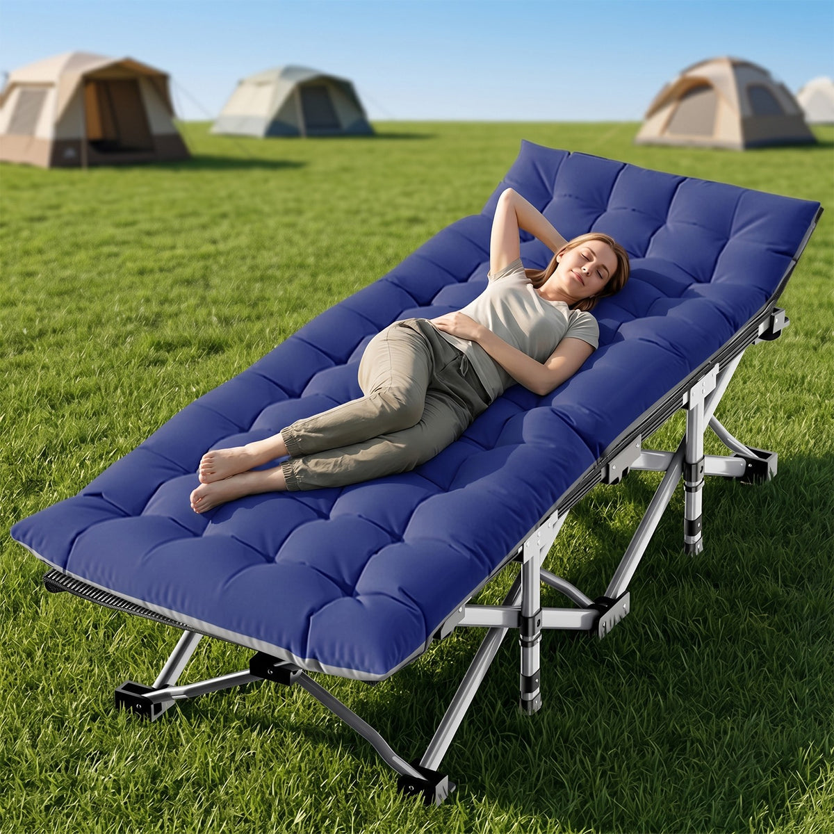 Heavy-Duty Camping Cot for Adults with Foldable Mattress and Adjustable Backrest