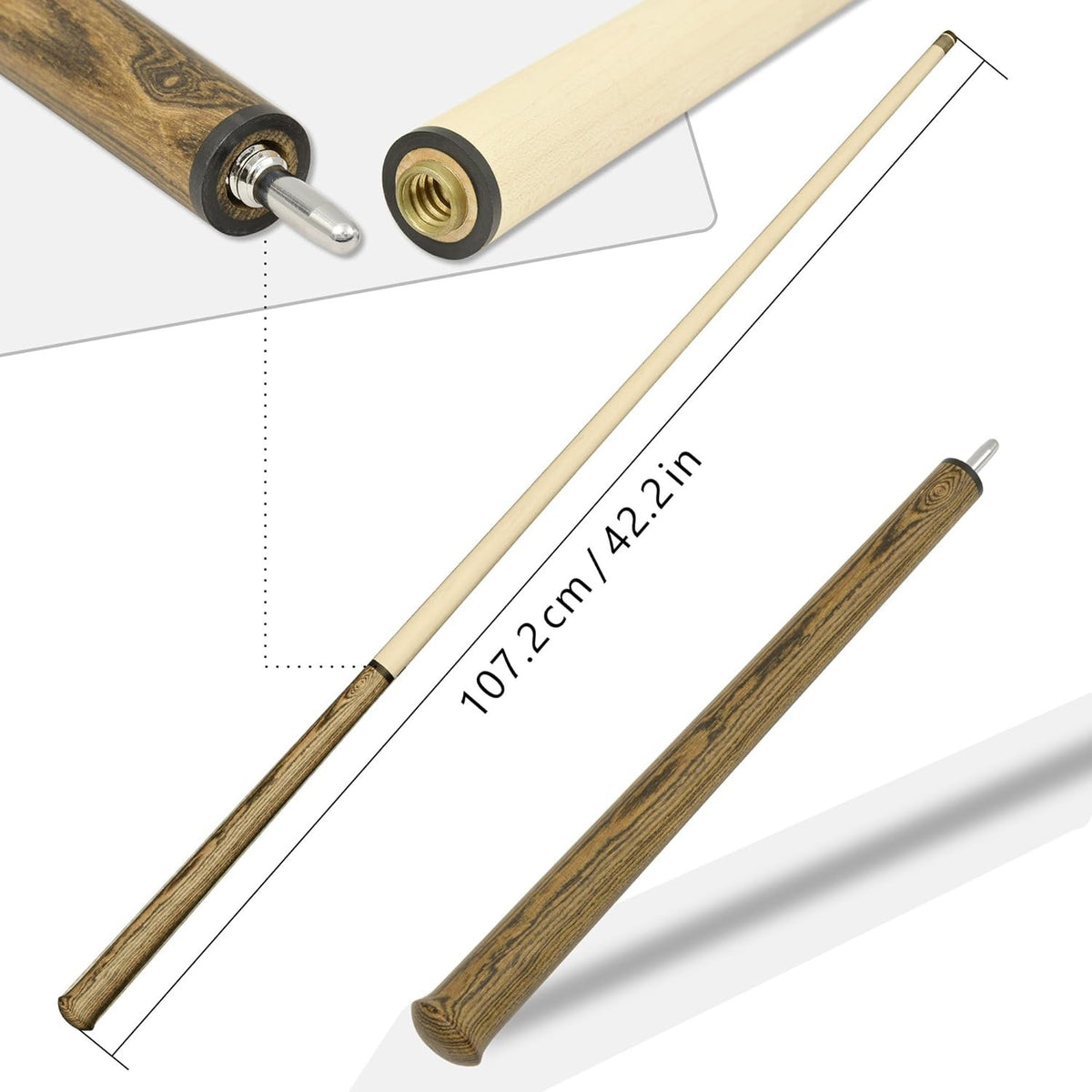 Kids Pool Cue Stick 42" Canadian Maple 2-Piece, 13.5mm Tip, 10.5oz - Durable Billiard Cue