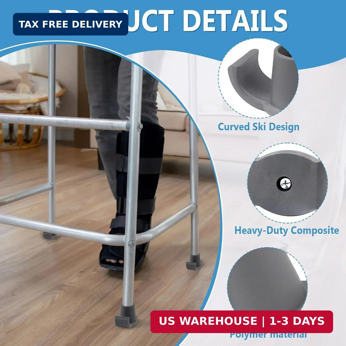 Walker Ski Glides 2 Pack Heavy Duty Replacement Feet for Folding Walkers
