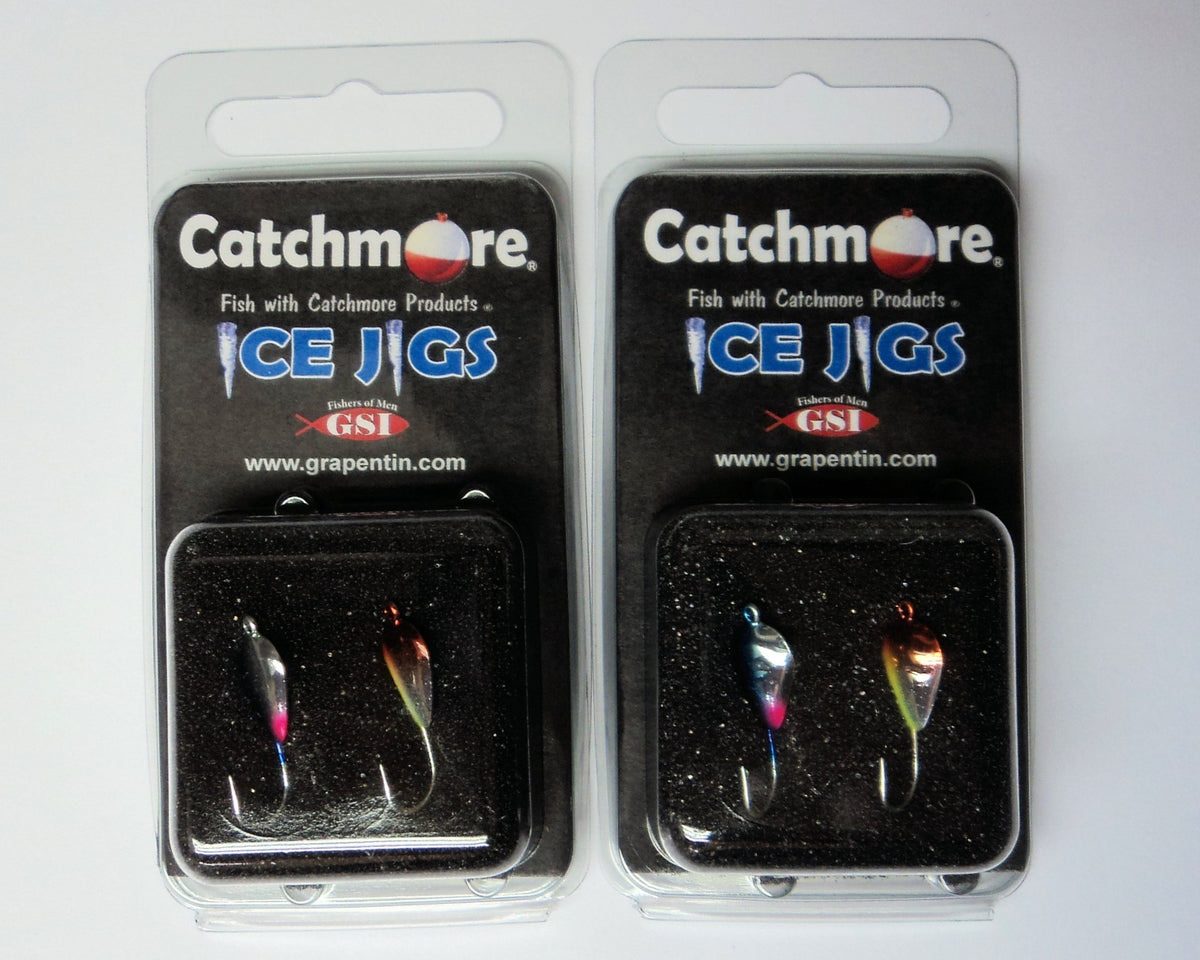 Ice Fishing Jigs Darby Style Metallic Two Pack Size 8 Hooks