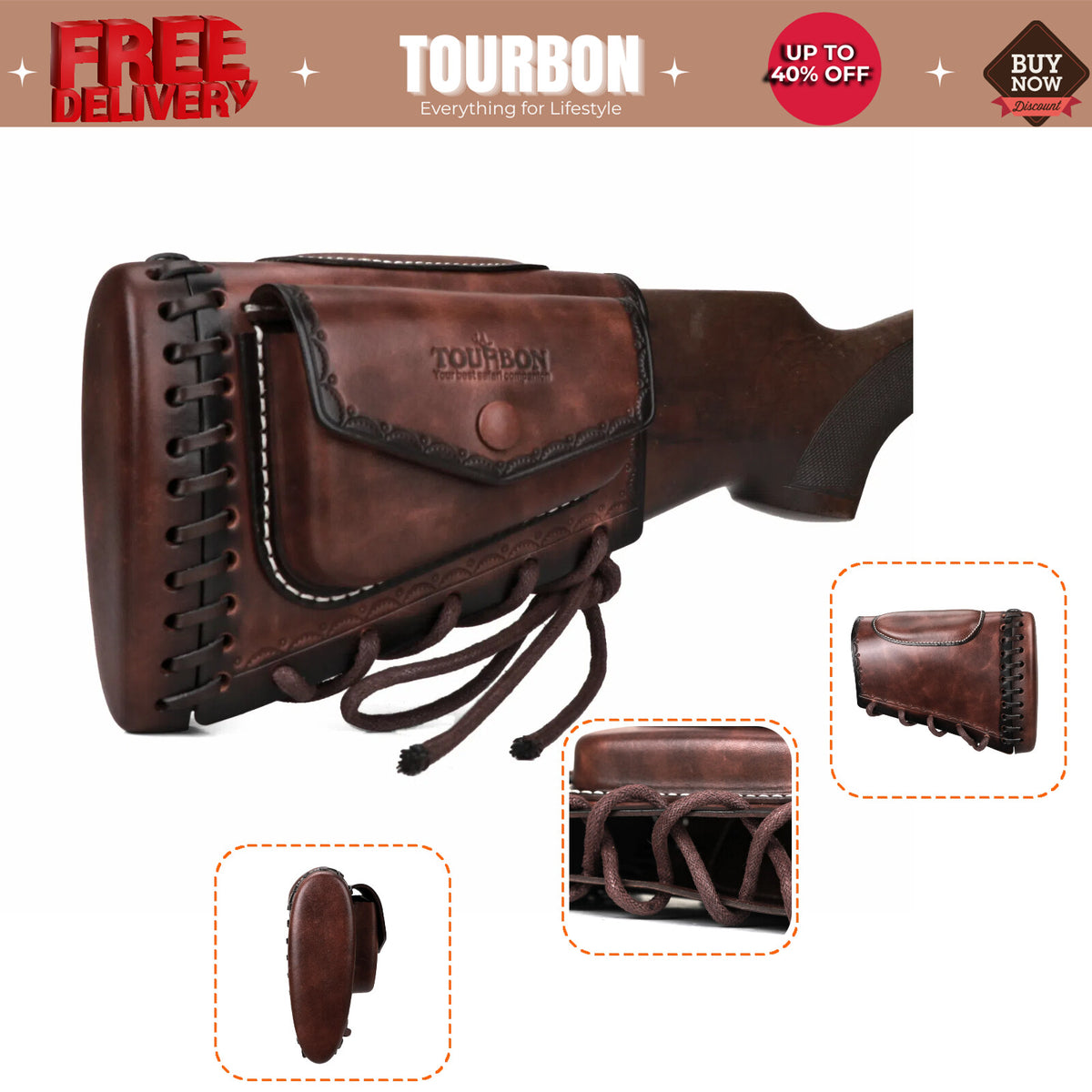 Leather Rifle Recoil Pad with Cheek Rest and Adjustable Stock Cover