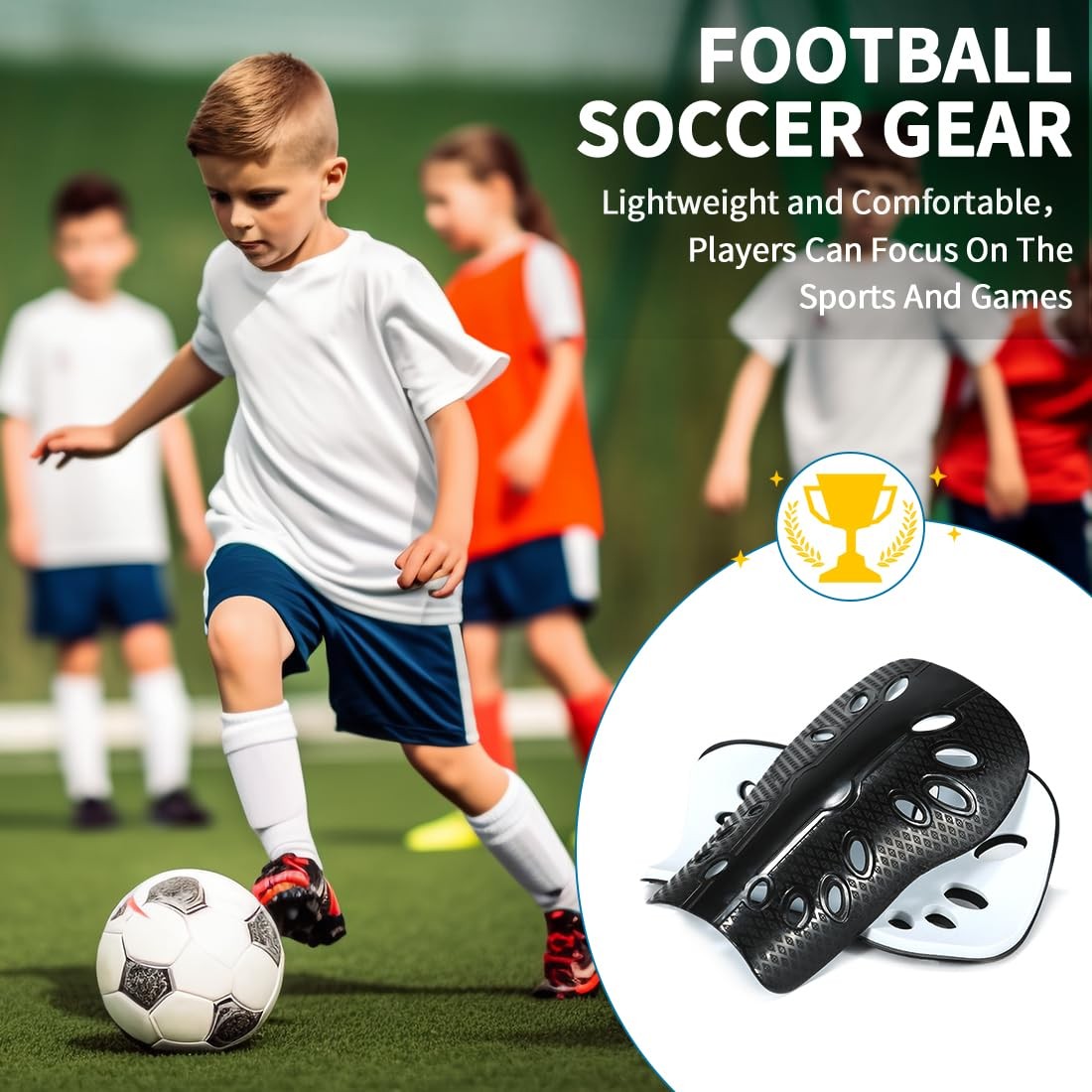 Kids Soccer Shin Guards - 2 Pairs, Lightweight & Adjustable for Youth