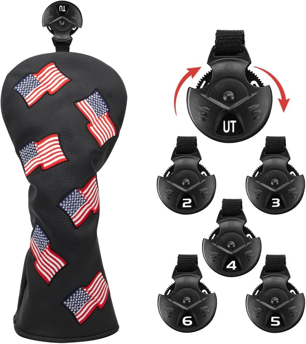 Patriotic Golf Club Head Cover Set USA Flag Driver Fairway Hybrid Black