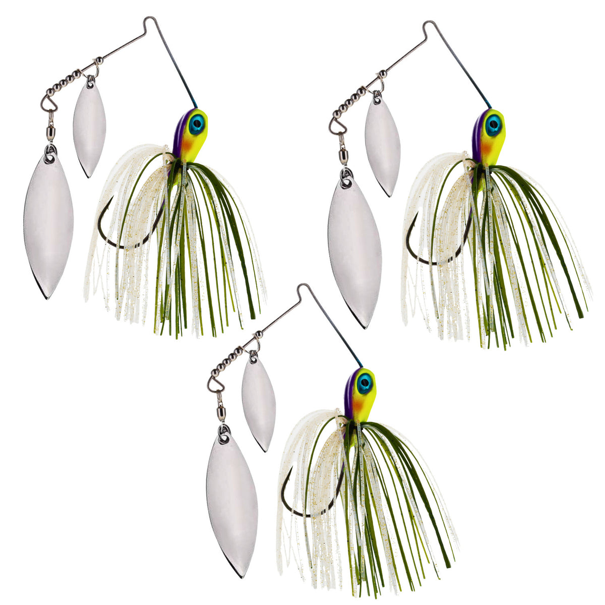 Spinnerbait Fishing Lure 3-Pack Double Willow Blade Bass Tackle Set