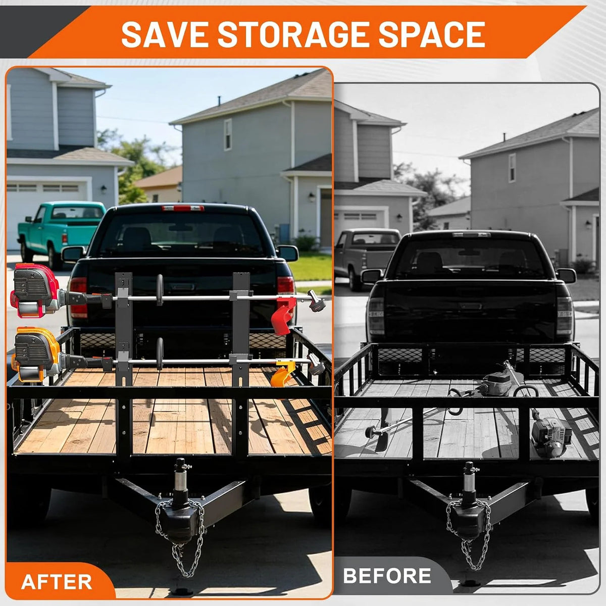 2-Position Heavy Duty Weed Eater Rack with Lock for Trailer Storage