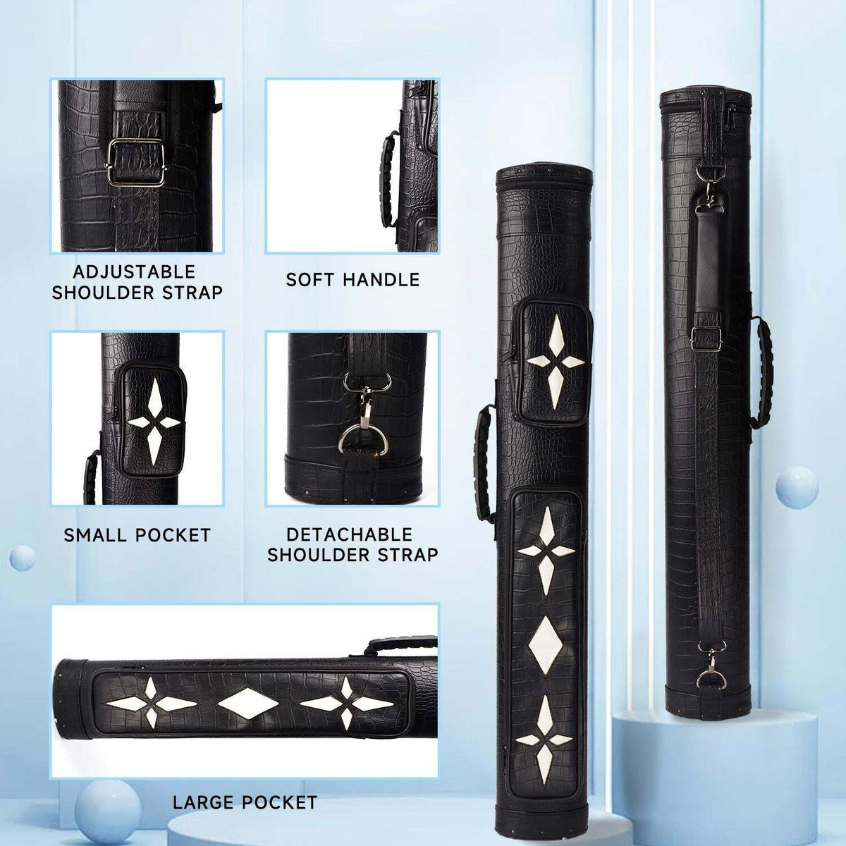 2x2 Oval Pool Cue Case Holds 2 Butts & 2 Shafts – Hard Leatherette 34in x 4.75in