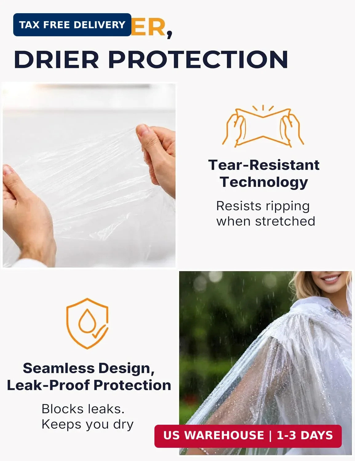 Disposable Rain Ponchos for Adults, Extra Long & Thickened with Drawstring Hood (5 Pack)