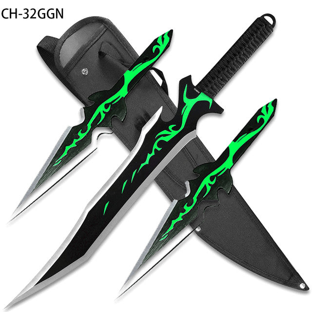 Green Ninja Warrior Sword Set with 2 - 26-Inch Stainless Steel Combat Weapon