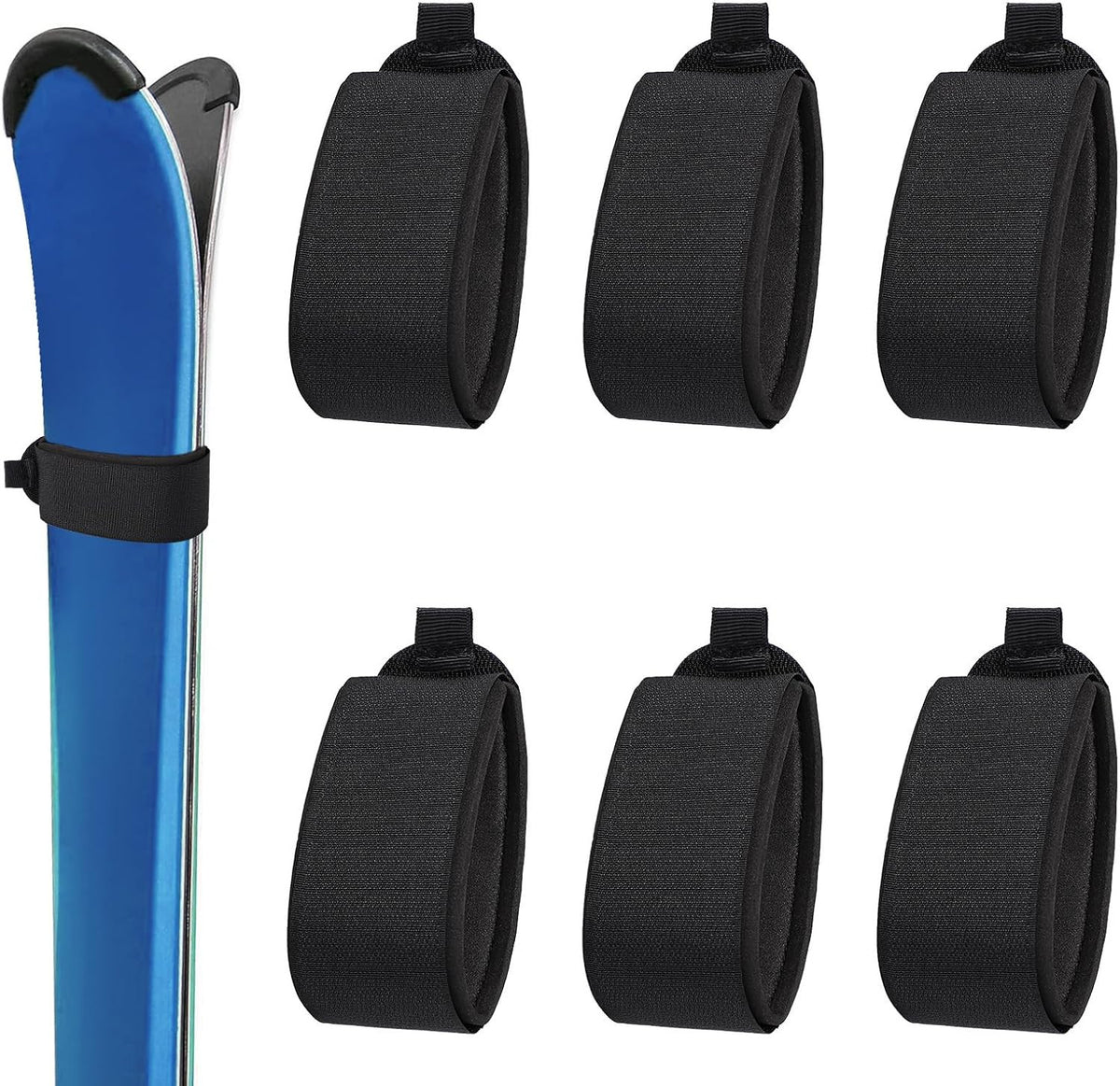 6 Pcs Ski Fastener Straps with Protector Pads 19x2.1 Inch Winter Sports Gear