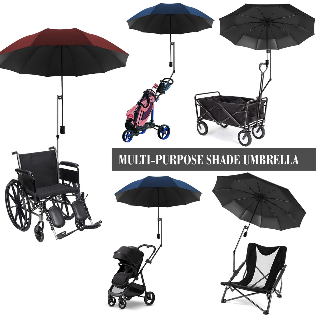 Beach Umbrella with UPF 50+ Sun Protection and Adjustable Clamp