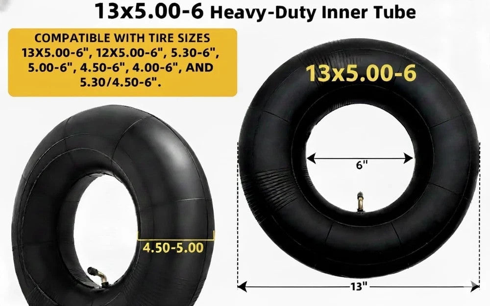Heavy Duty 13x5.00-6 Inner Tube 2-Pack with Bent Valve for Lawn Mowers & ATV