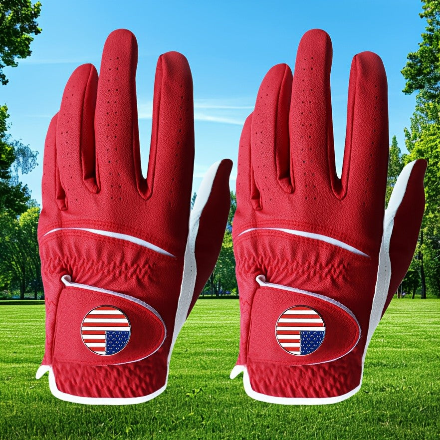 Golf Gloves Men Left Hand PU with Ball Marker 2 Pack All Weather Soft Grip