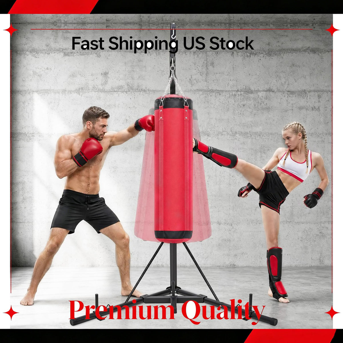 Heavy Punching Bag Stand with Adjustable Height and Foldable Design for Boxing and MMA Training