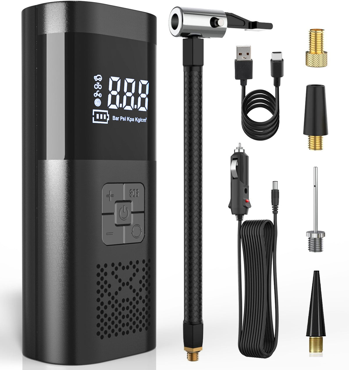 Portable Electric Tire Inflator Pump with LCD Screen & Rechargeable Battery