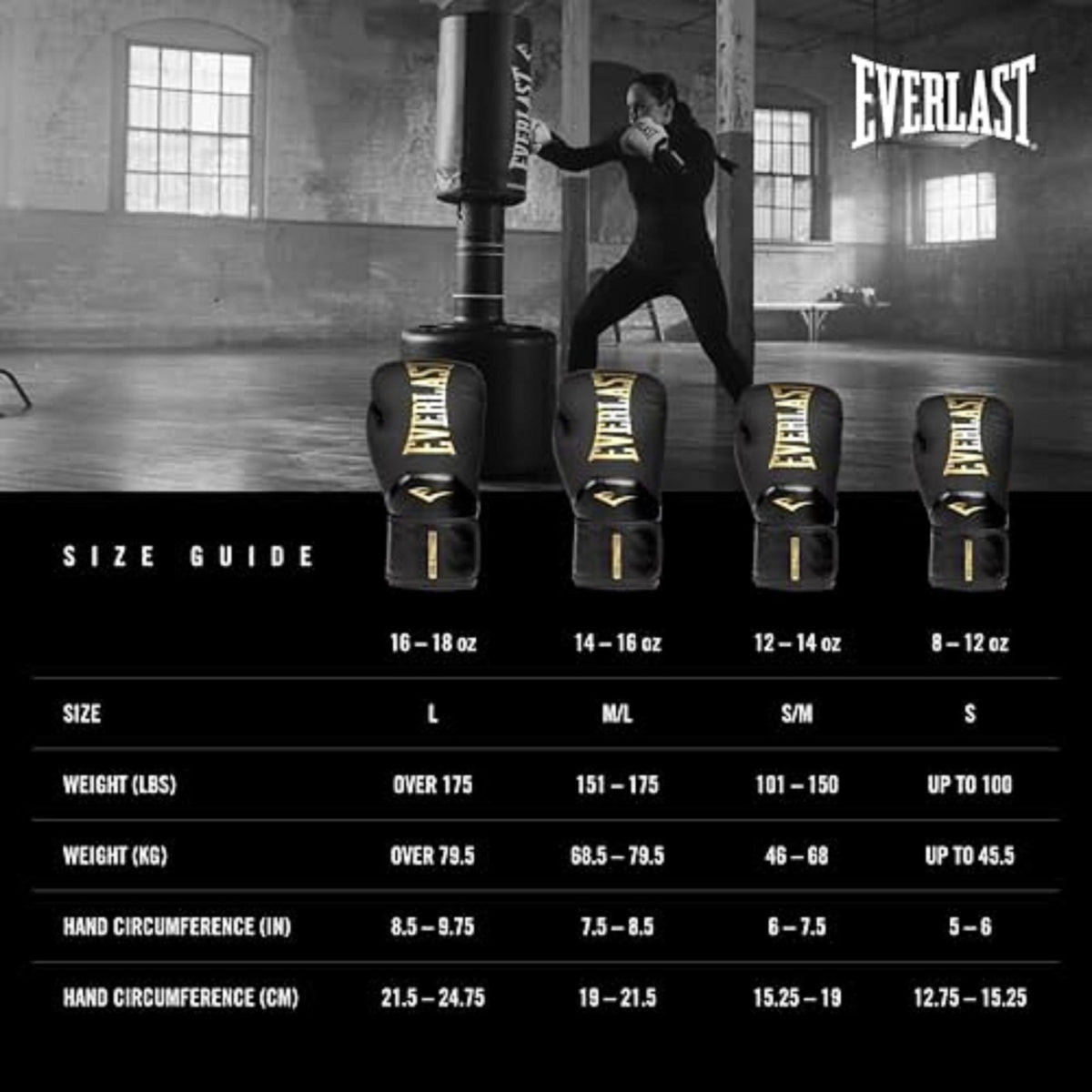 Everlast Elite 2 Boxing Gloves 14 oz - Women & Men Training, Heavy Bag, Black/Gold