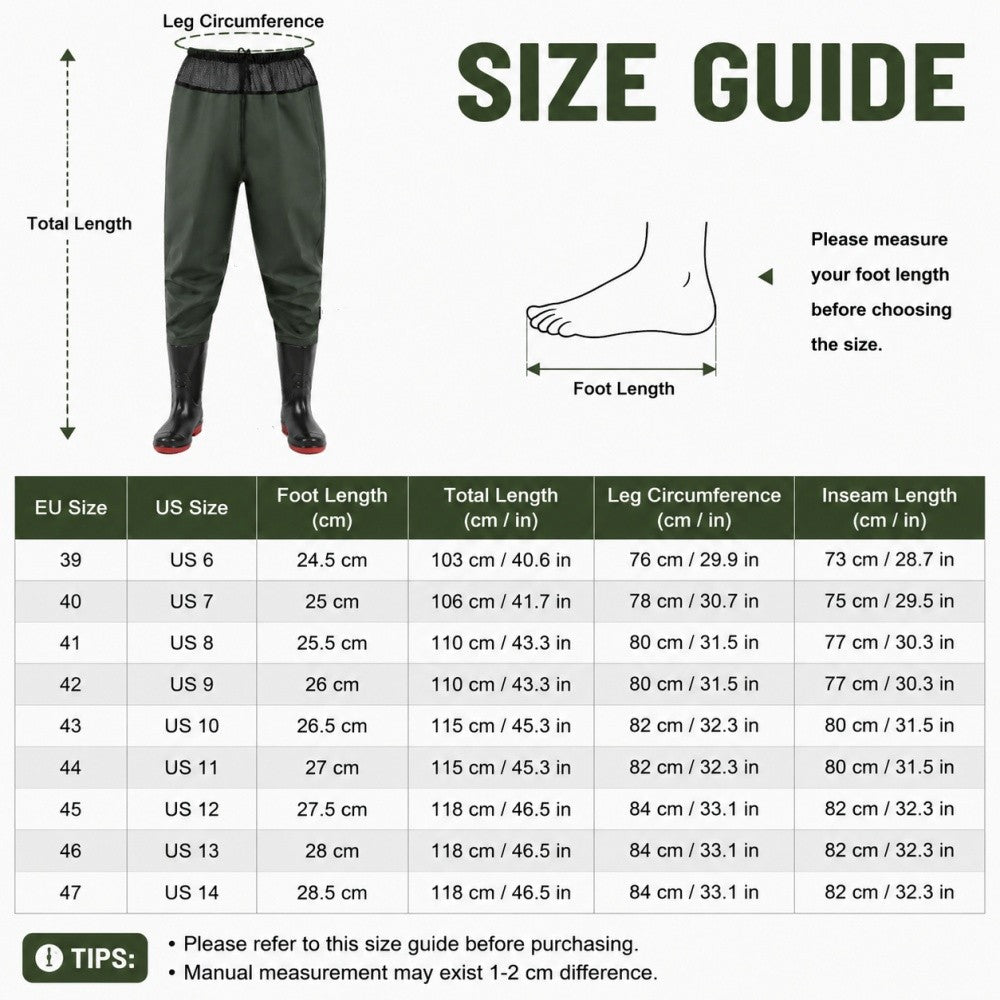 Outdoor Fishing Waders with Built-In Boots Adjustable Waterproof Pants
