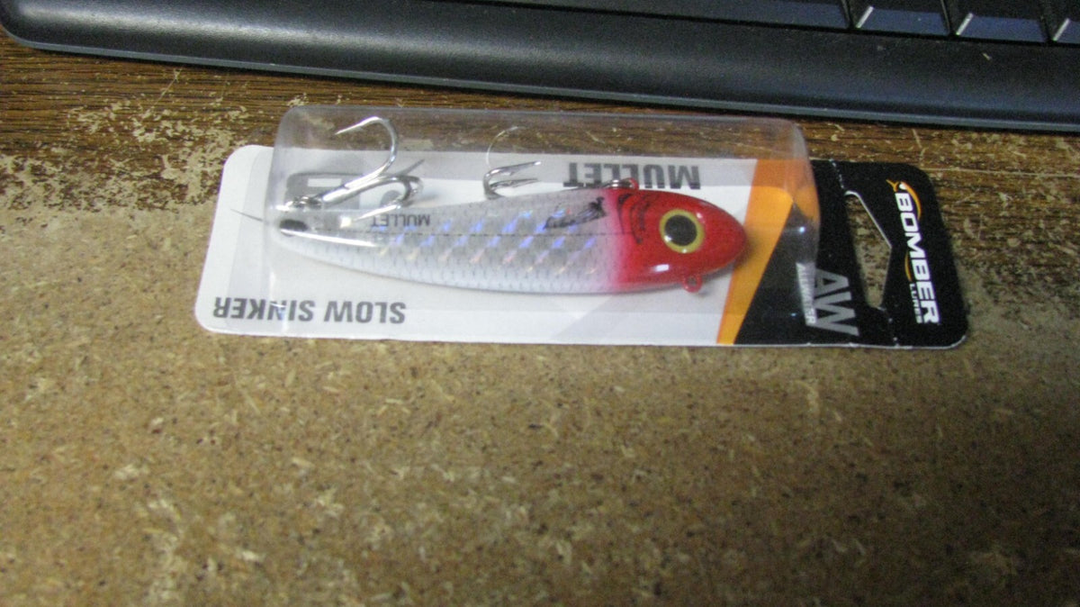Bomber Mullet Nip 5/8 oz Saltwater Fishing Lure with Treble Hooks - Red Head Flash