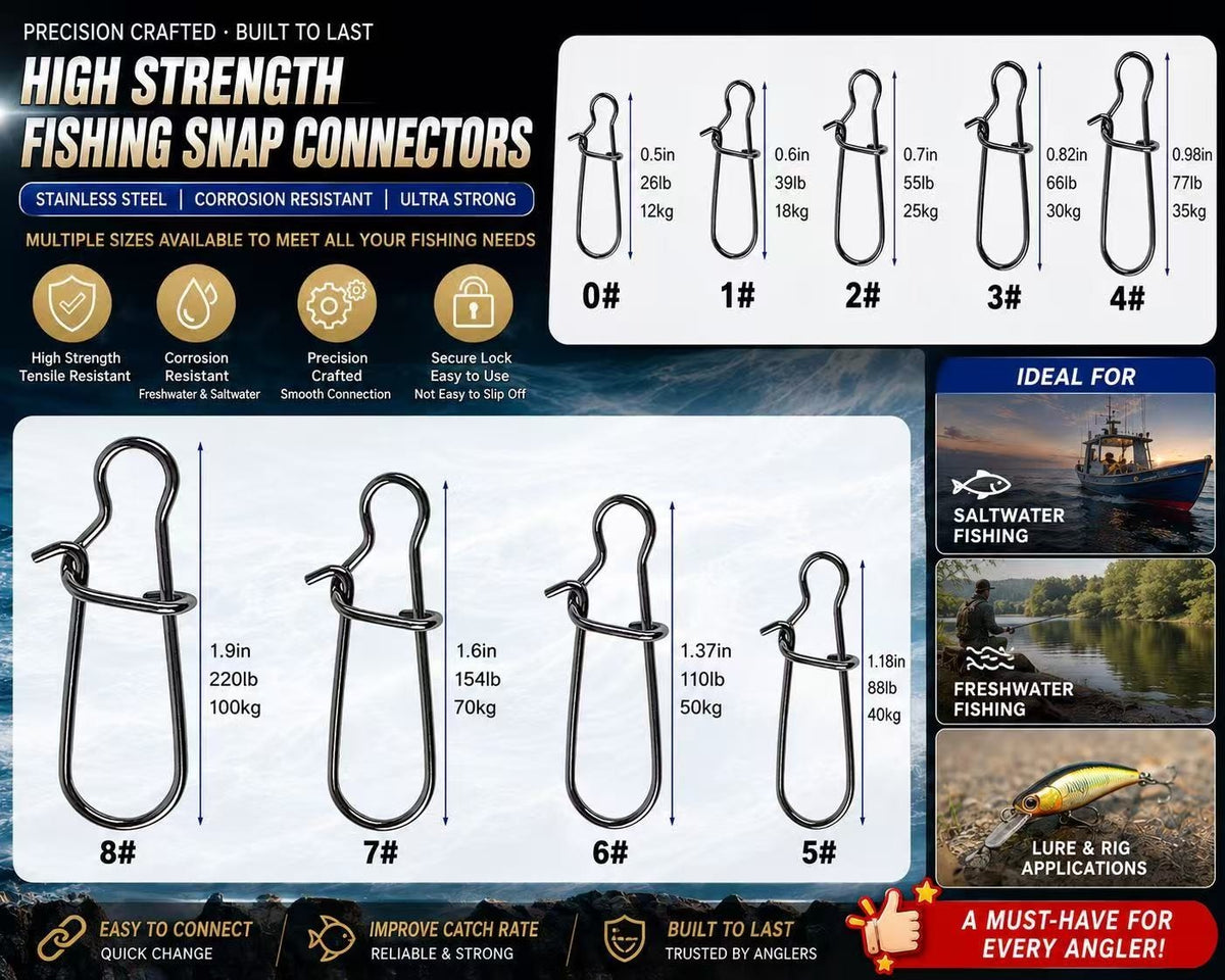 100-Piece Stainless Steel Fishing Snaps with Duo Lock - Durable Lure Connectors