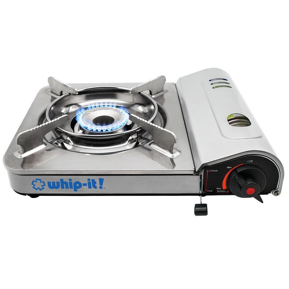 Portable Camping Stove with Hard Case - Single Butane Gas Burner, Includes 4 Cans