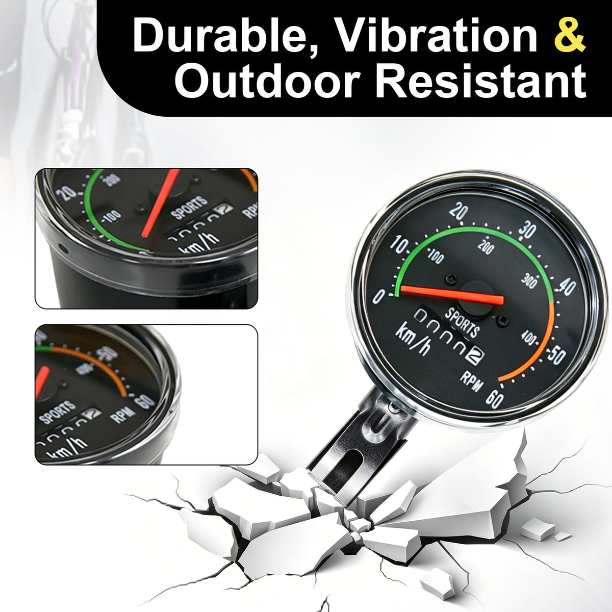 Analog Bicycle Speedometer with Mounting Hardware - Mechanical Odometer for Bikes