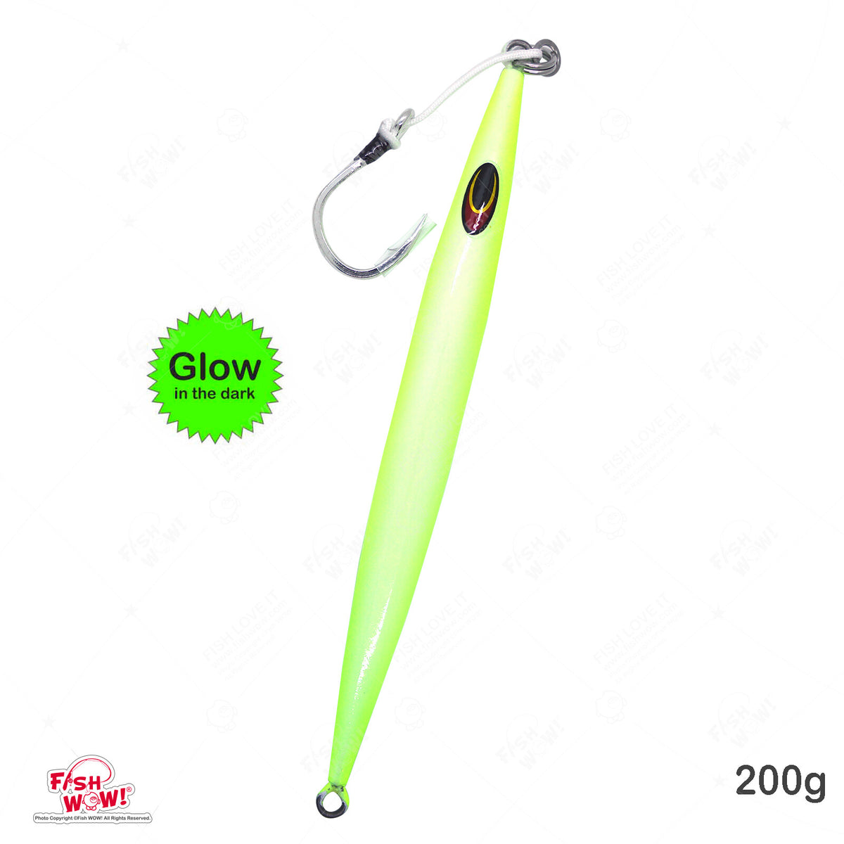 200g Glow Fast Sinking Jig with BKK Hook for Deep Water Fishing - 3 Pack