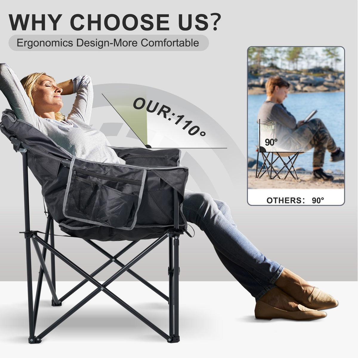 Oversized Heated Camping Chair with 3 Heat Levels - Foldable Outdoor Lounge Seat Support 500 lbs