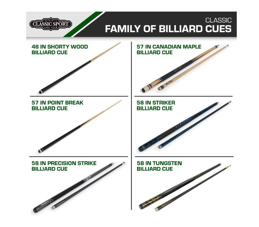 Solid Wood Pool Cue Stick 48 Inch Shorty Billiard Cue (Pack of 3) - Classic Sports