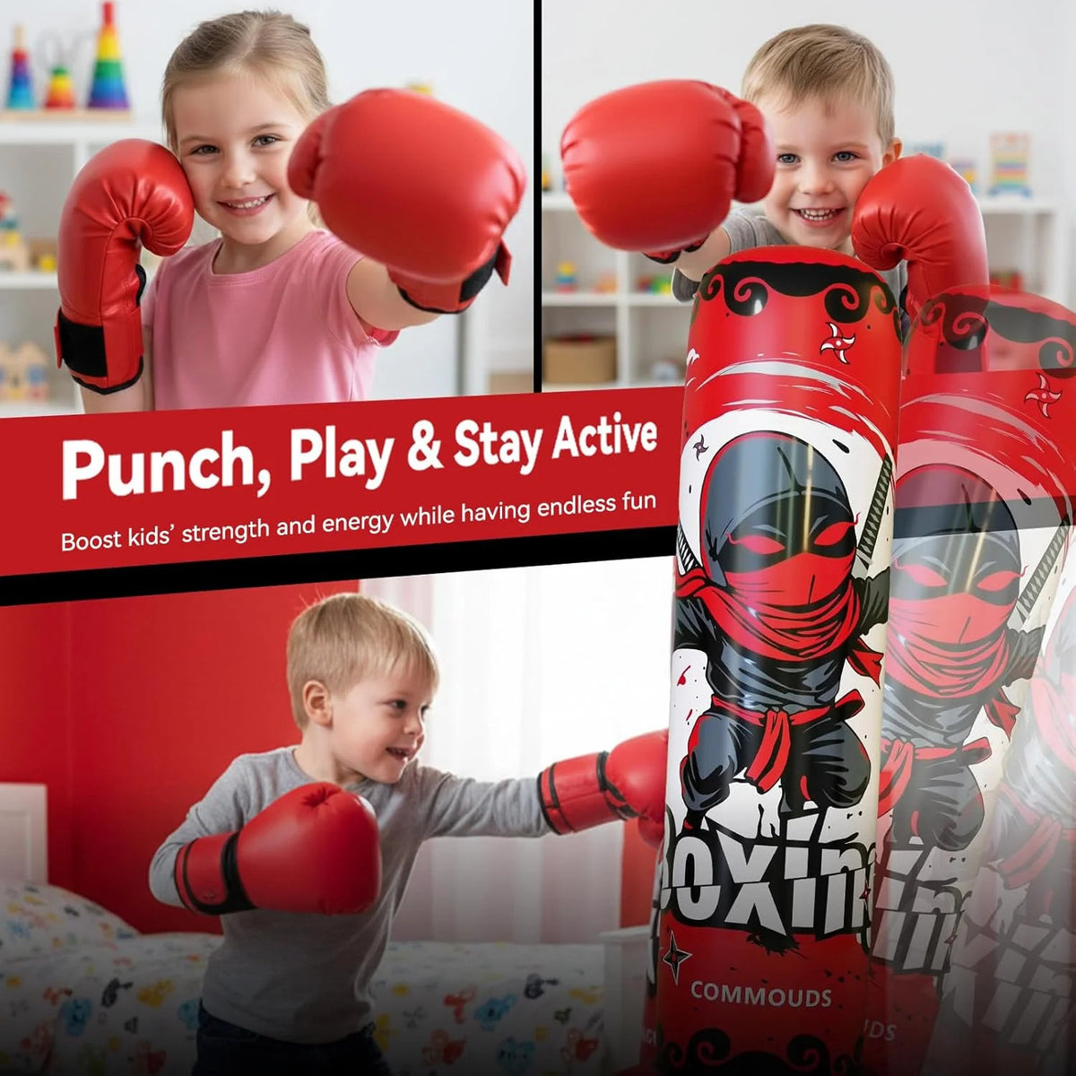 Kids Inflatable Punching Bag with Gloves - 67 Inch Freestanding Boxing Set for Ages 6-14