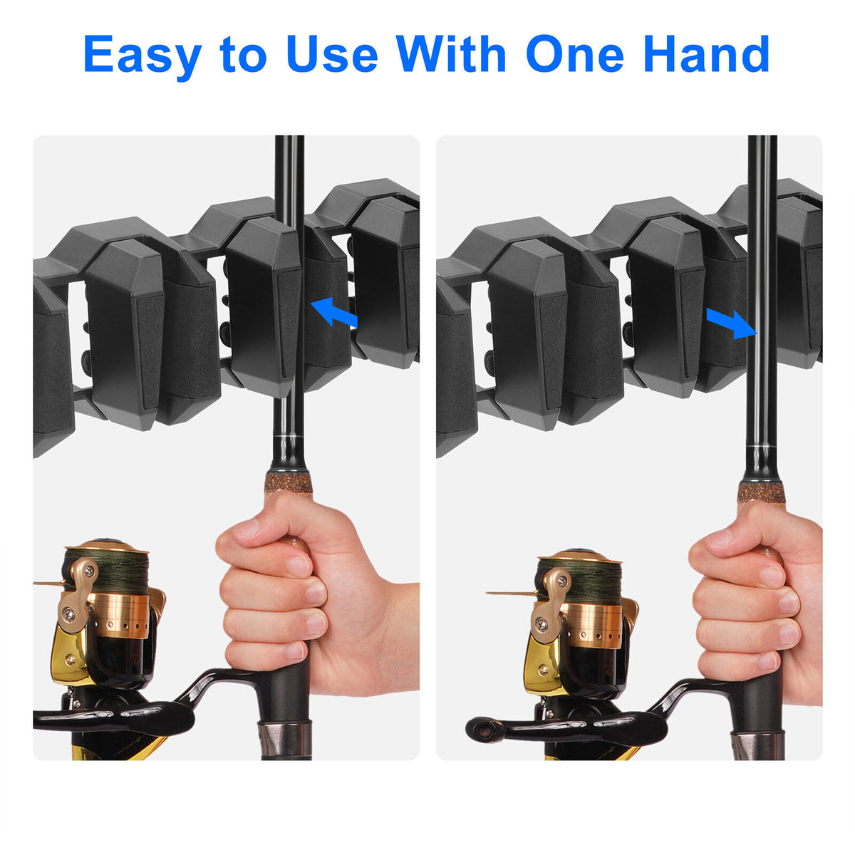 Wall Mount Fishing Rod Holder Rack for Garage & Boat Storage, Black