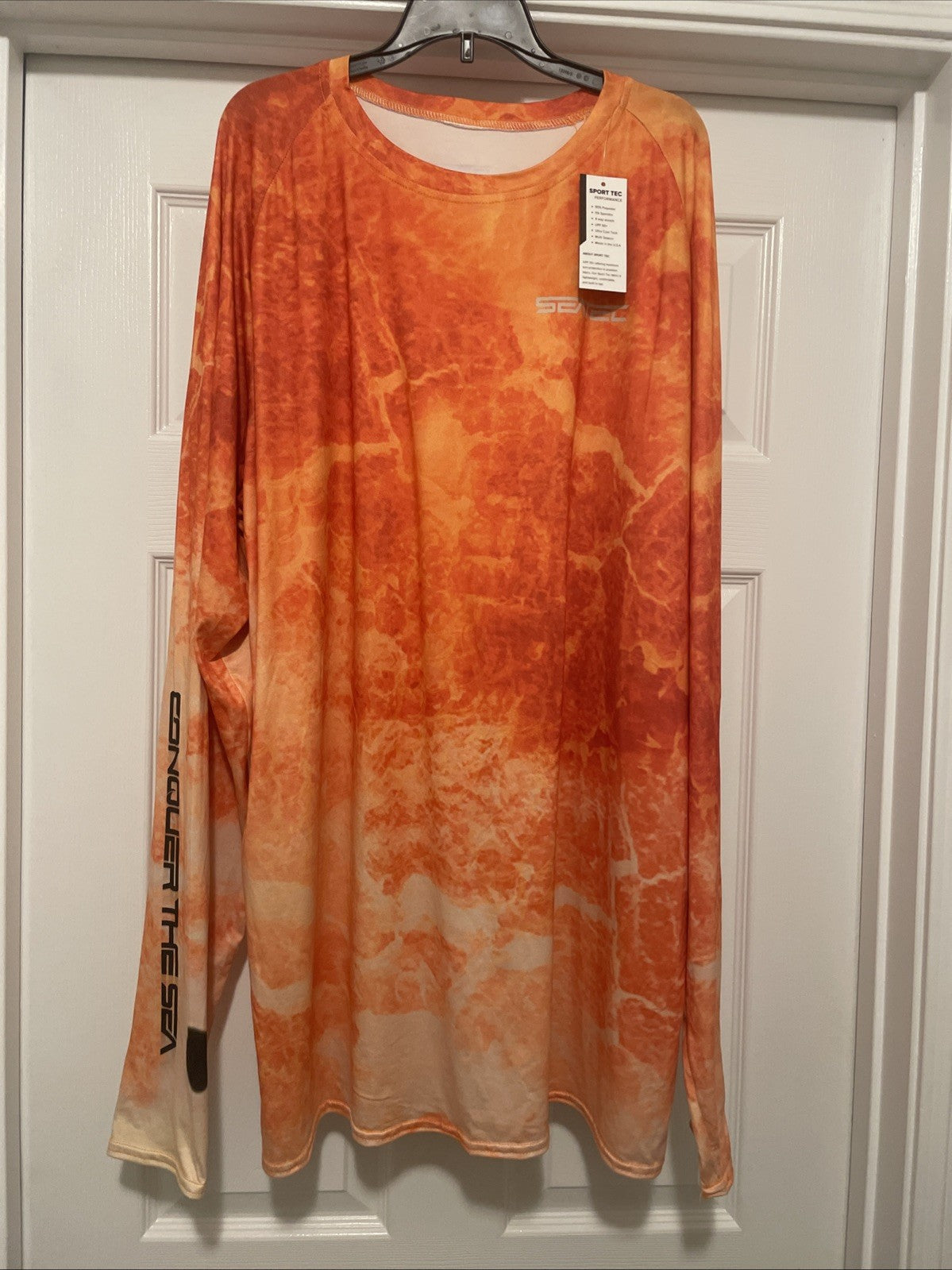 Men's Fishing Shirt - Redfish Crew Neck Sport Tec Orange XXXL