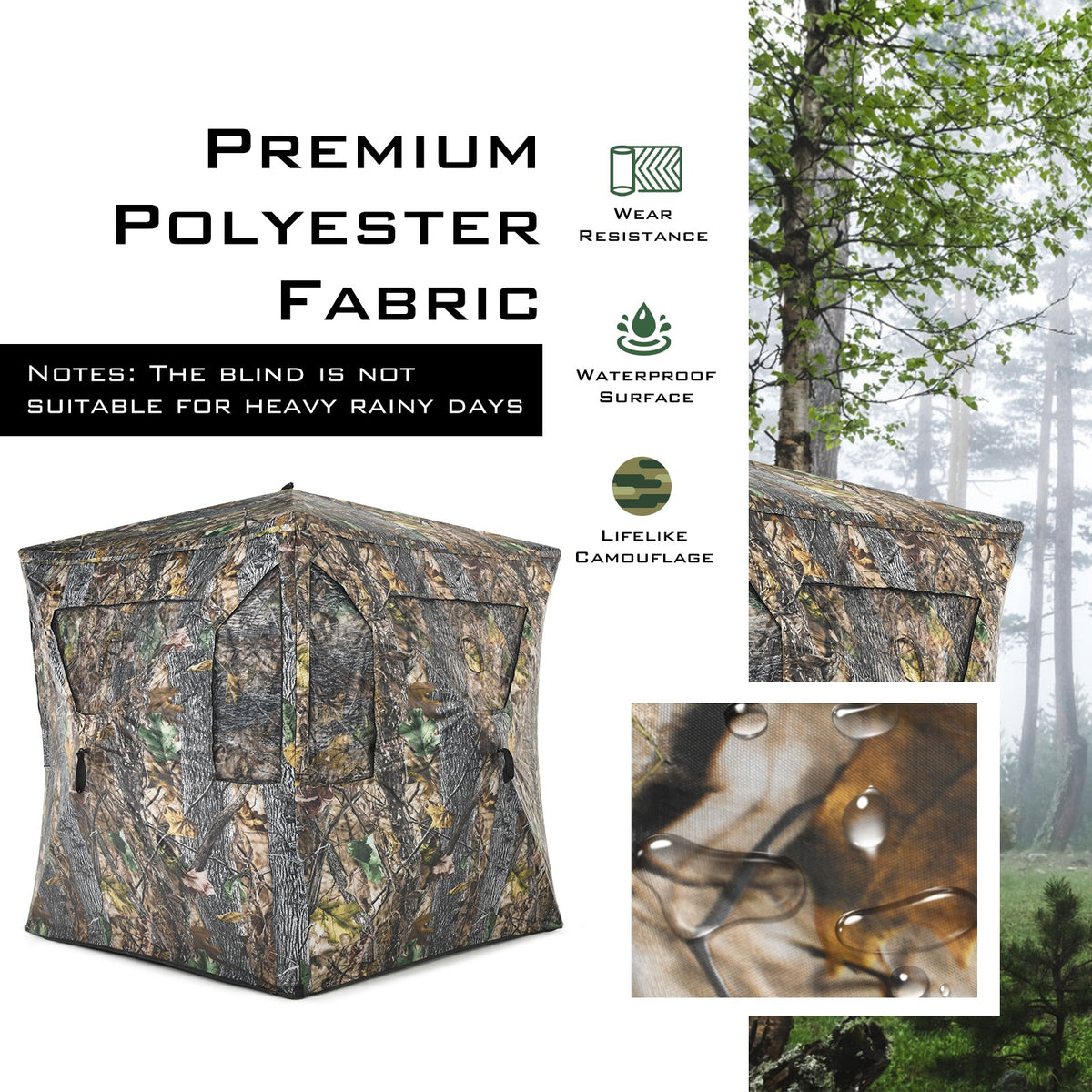 Portable Hunting Blind Pop-Up Ground Tent with Gun Ports and Carrying Bag